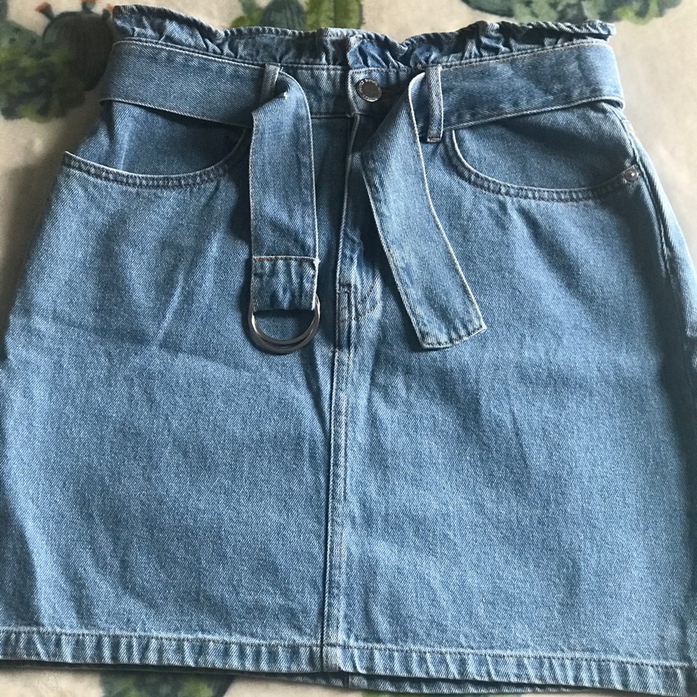 Paper Bag Waist Denim Skirt